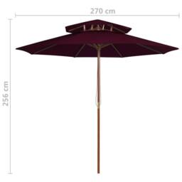 Berkfield Home Double Decker Parasol with Wooden Pole Bordeaux Red 270 cm in Burgundy - thumbnail 6
