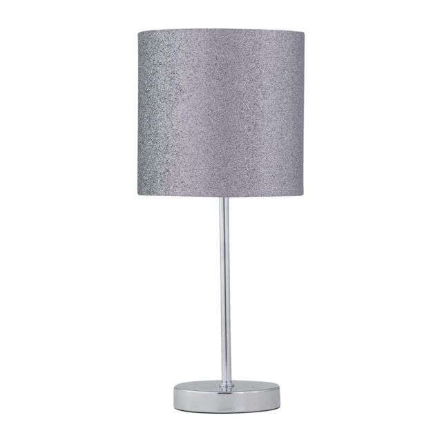 First Choice Lighting Chrome Stick Table Lamp with Grey Glitter Shade in Silver - image 1