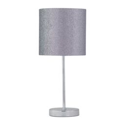 First Choice Lighting Chrome Stick Table Lamp with Grey Glitter Shade in Silver - thumbnail 1