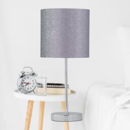 First Choice Lighting Chrome Stick Table Lamp with Grey Glitter Shade in Silver - thumbnail 5