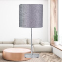 First Choice Lighting Chrome Stick Table Lamp with Grey Glitter Shade in Silver - thumbnail 6