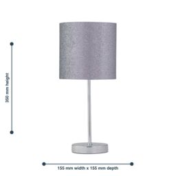 First Choice Lighting Chrome Stick Table Lamp with Grey Glitter Shade in Silver - thumbnail 4