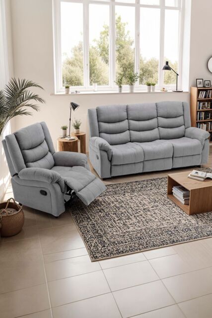 More4Homes Seattle Manual Recliner Fabric 1+3 Seater Sofa Set in Grey - image 1