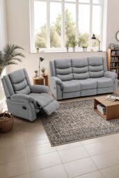 More4Homes Seattle Manual Recliner Fabric 1+3 Seater Sofa Set in Grey - thumbnail 1