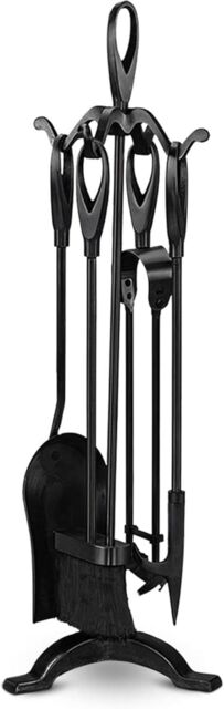 MANTRARAJ Fireside 5pc Fire Companion Set for Log Burners with Stand Cotswold Black Iron Fireplace Fire Tools - image 1