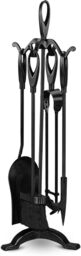 MANTRARAJ Fireside 5pc Fire Companion Set for Log Burners with Stand Cotswold Black Iron Fireplace Fire Tools - thumbnail 1