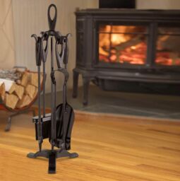 MANTRARAJ Fireside 5pc Fire Companion Set for Log Burners with Stand Cotswold Black Iron Fireplace Fire Tools - thumbnail 2