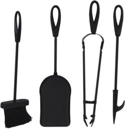 MANTRARAJ Fireside 5pc Fire Companion Set for Log Burners with Stand Cotswold Black Iron Fireplace Fire Tools - thumbnail 4