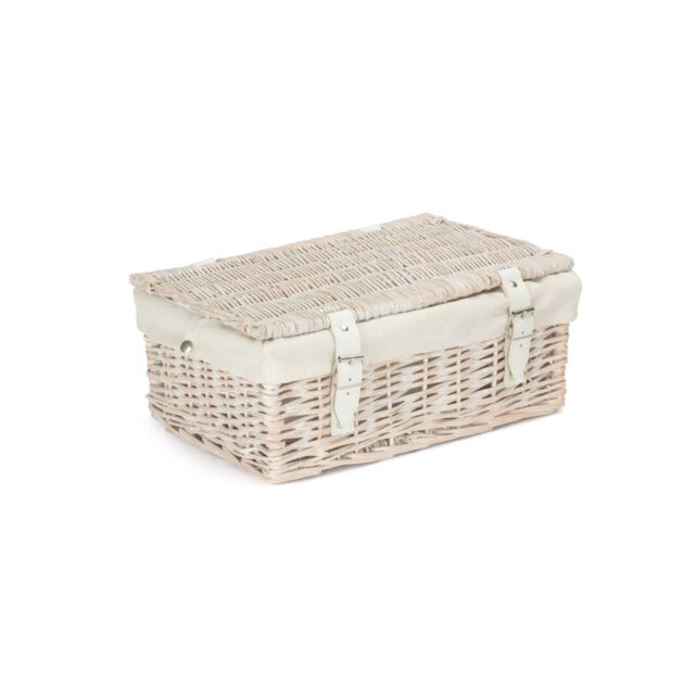 Red Hamper Wicker 35cm Empty Whitewash Picnic Basket with White Lining - image 1