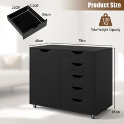 Costway 5-Drawer Chest Mobile Chest of Drawers with Adjustable Shelf in Black - thumbnail 2