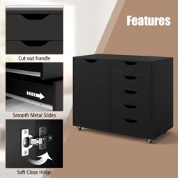 Costway 5-Drawer Chest Mobile Chest of Drawers with Adjustable Shelf in Black - thumbnail 7