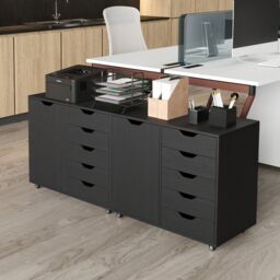 Costway 5-Drawer Chest Mobile Chest of Drawers with Adjustable Shelf in Black - thumbnail 6