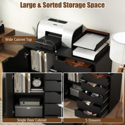 Costway 5-Drawer Chest Mobile Chest of Drawers with Adjustable Shelf in Black - thumbnail 8