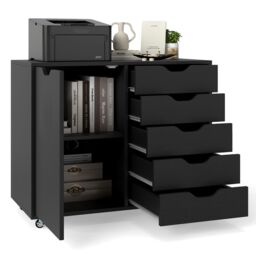 Costway 5-Drawer Chest Mobile Chest of Drawers with Adjustable Shelf in Black - thumbnail 4