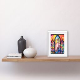 "Artery8 Wall Art Print Stained Glass Window Folk Art Abstract Artwork Framed 9X7 Inch in White - Size: W7"" x H9""" - thumbnail 2
