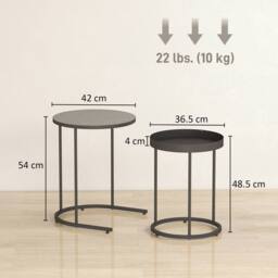 HOMCOM Nesting Side Table Set of 2, Industrial Round Nest of Tables in Grey - thumbnail 3