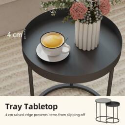 HOMCOM Nesting Side Table Set of 2, Industrial Round Nest of Tables in Grey - thumbnail 6