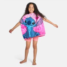 OHS Kids Stitch Beach Hooded Towel Poncho Absorbent Quick Dry in Pink - thumbnail 1
