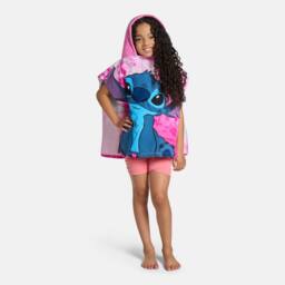 OHS Kids Stitch Beach Hooded Towel Poncho Absorbent Quick Dry in Pink - thumbnail 2