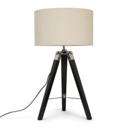 ValueLights Clipper Black Wood Tripod Table Lamp with Medium Natural Shade - thumbnail 2