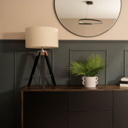 ValueLights Clipper Black Wood Tripod Table Lamp with Medium Natural Shade - thumbnail 4