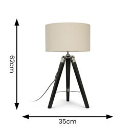 ValueLights Clipper Black Wood Tripod Table Lamp with Medium Natural Shade - thumbnail 6