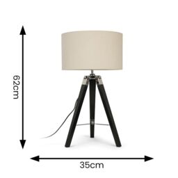 ValueLights Clipper Black Wood Tripod Table Lamp with Medium Natural Shade - thumbnail 5