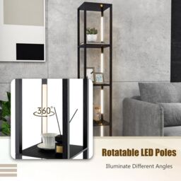 Costway Floor Lamp with Shelves Tall standing Light with 3-Levet Dimmable LED Bulbs in Black - thumbnail 4