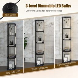 Costway Floor Lamp with Shelves Tall standing Light with 3-Levet Dimmable LED Bulbs in Black - thumbnail 3