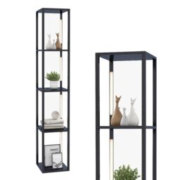 Costway Floor Lamp with Shelves Tall standing Light with 3-Levet Dimmable LED Bulbs in Black - thumbnail 1