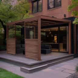 Monstershop Wood Effect Aluminium Pergola With LED Lights & 2 x Side Panels - 3m x in Terracotta - thumbnail 4