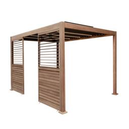 Monstershop Wood Effect Aluminium Pergola With LED Lights & 2 x Side Panels - 3m x in Brown - thumbnail 1