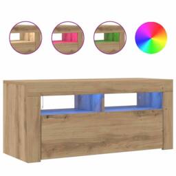 Berkfield Home TV Cabinet with LED Lights Artisan Oak 90x35x40 cm Engineered Wood - Size: 90 x 35 x 40 cm - thumbnail 4