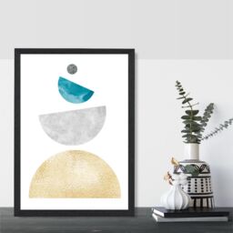 ARTZE Aqua & Yellow Semi Circles Mid Century Geometric Framed Print SIZE: A3 with Black Frame - Size: A4 - thumbnail 2