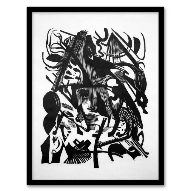 "Artery8 Birth of the Wolves Abstract Franz Marc Vintage Framed Wall Art Print in White - Size: W12"" x H16""" - image 1