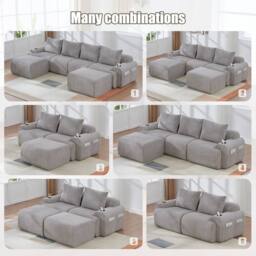 BTM Modular 2 Seater Corduroy Sofa Cup Holders Light Grey - thumbnail 5