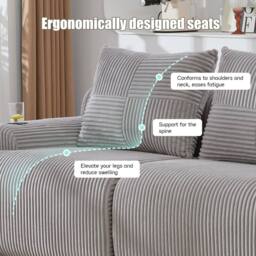 BTM Modular 2 Seater Corduroy Sofa Cup Holders Light Grey - thumbnail 3