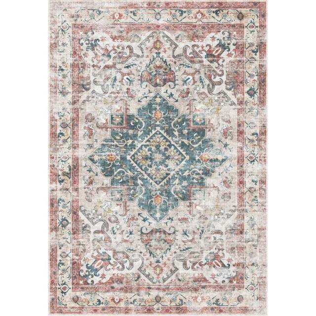 The Rug Shop UK Beige Abstract Bordered 7mm Thick Stain-Resistant Traditional Rug - Size: 160 cm x 230 cm - image 1