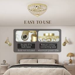 HOMCOM Chandelier Crystal Ceiling Light with E14 Base 2-Lights in Gold - Size: 35 cm diameter x 21 cm high - thumbnail 5