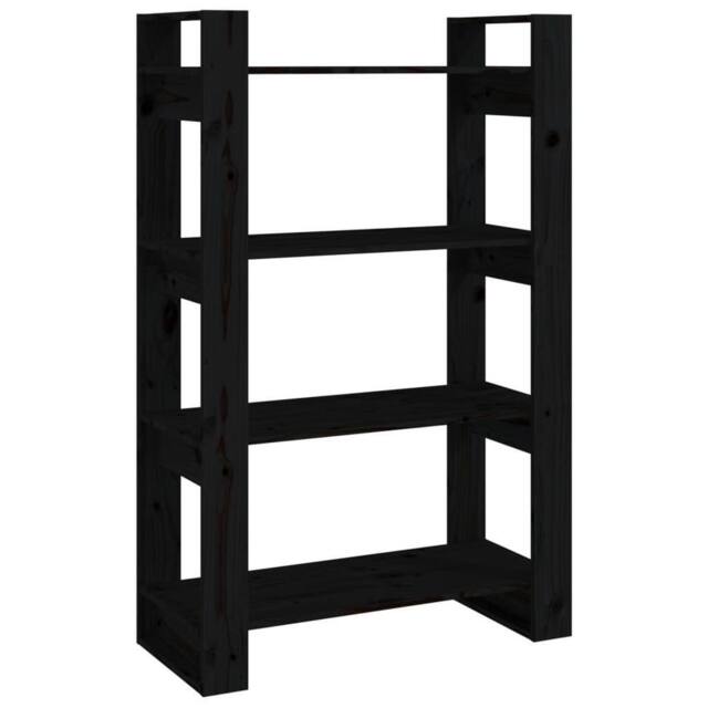 Berkfield Home Book Cabinet/Room Divider Black 80x35x125 cm Solid Wood Pine - Size: 80 x 35 x 125 cm - image 1