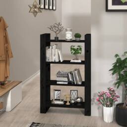Berkfield Home Book Cabinet/Room Divider Black 80x35x125 cm Solid Wood Pine - Size: 80 x 35 x 125 cm - thumbnail 2