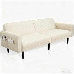 Alivio 3-in-1 Convertible Velvet Sofa Bed, Adjustable Futon Couch with Detachable Arms in Cream - thumbnail 1