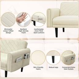 Alivio 3-in-1 Convertible Velvet Sofa Bed, Adjustable Futon Couch with Detachable Arms in Cream - thumbnail 6