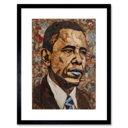 "Artery8 Wall Art Print Barack Obama Collage Art Portrait Artwork Framed 9X7 Inch in Black - Size: W7"" x H9""" - thumbnail 1
