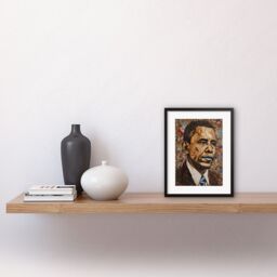 "Artery8 Wall Art Print Barack Obama Collage Art Portrait Artwork Framed 9X7 Inch in Black - Size: W7"" x H9""" - thumbnail 2
