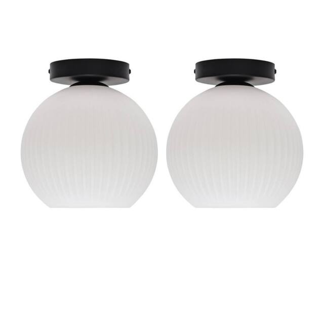 First Choice Lighting Set of 2 Betchley - White Ribbed Glass Black Ceiling Light Fittings - image 1