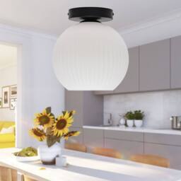 First Choice Lighting Set of 2 Betchley - White Ribbed Glass Black Ceiling Light Fittings - thumbnail 5