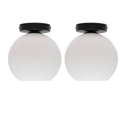 First Choice Lighting Set of 2 Betchley - White Ribbed Glass Black Ceiling Light Fittings - thumbnail 1
