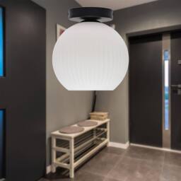 First Choice Lighting Set of 2 Betchley - White Ribbed Glass Black Ceiling Light Fittings - thumbnail 4