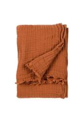 Yard Lark 100% Cotton Muslin Frayed Edge Throw in Burnt Orange - Size: 130 cm x 180 cm - thumbnail 2